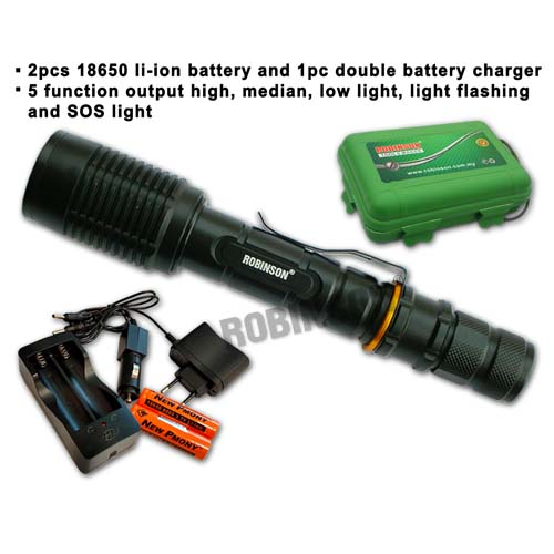 T6 Rechargeable Super Flashlight (With 2pcs 18650 Li-ion Battery)