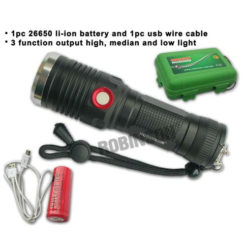 T8 Rechargeable Super Flashlight (With 1 PCS 26650 Li-ion Battery)